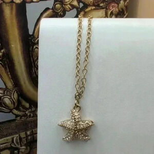 J Crew Goldtone Star Pendant Necklace Cubic Zirconia Lobster Claw 26 Inch